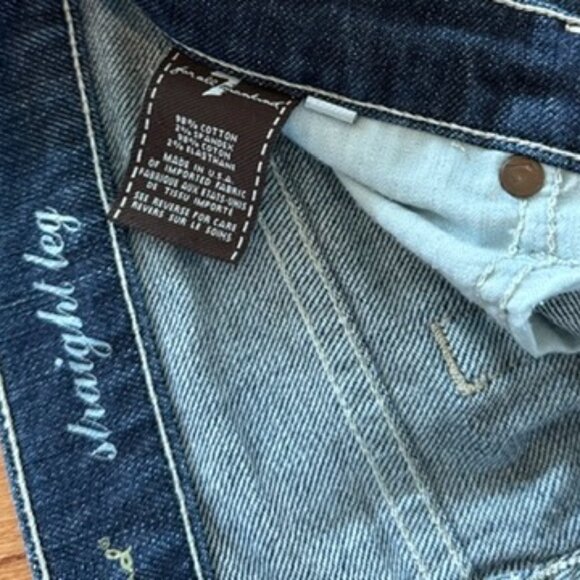 7 For All Mankind- Women's Straight Leg Stretchy Blue Jeans (Size 50) - Picture 5 of 8